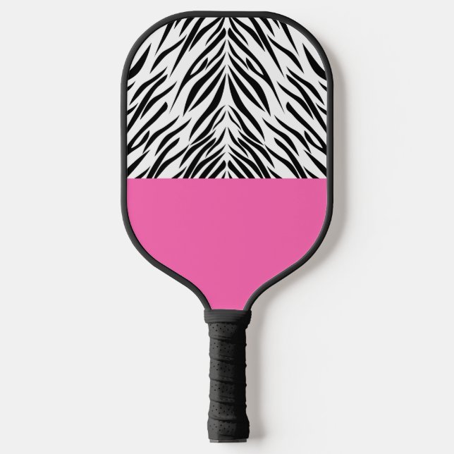 Black and White and Hot Pink Zebra Print Pickleball Paddle (Front)