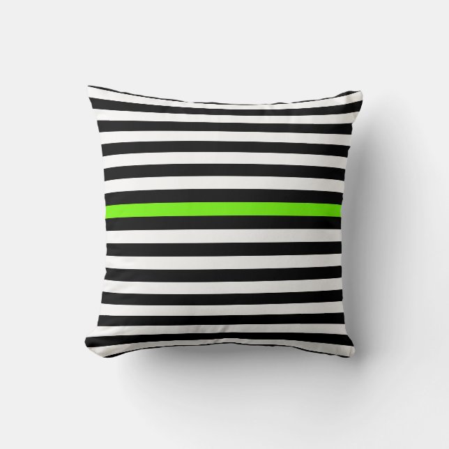 Black and White and Neon Green Narrow Stripes   Cushion (Front)