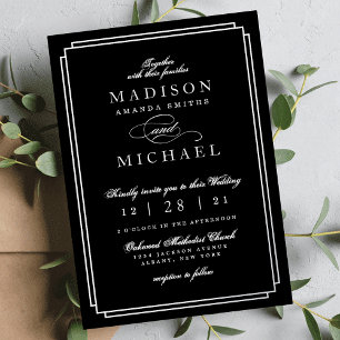Black and White and Silver Foil Wedding Invitation