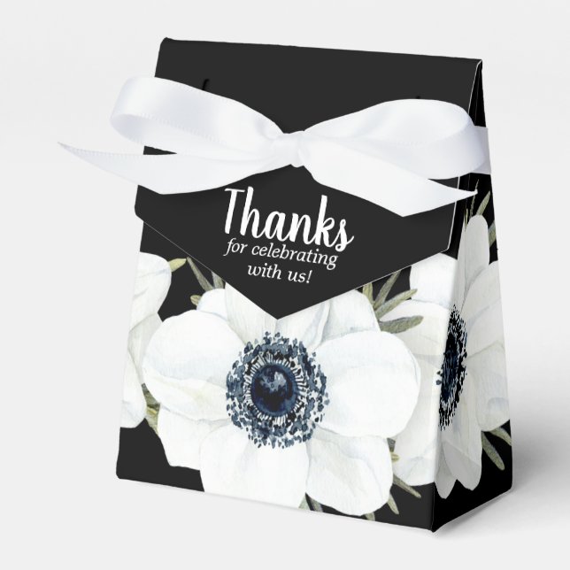 Black and White Anemones Watercolor Floral Favour Box (Front Side)