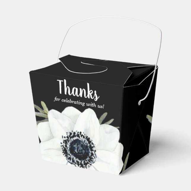 Black and White Anemones Watercolor Floral Favour Box (Front Side)