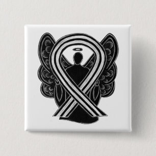 Black and White Angel Awareness Ribbon Custom Pin