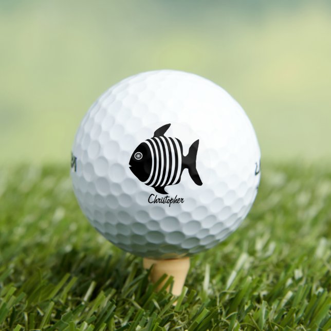 Black And White Angel Fish Design Golf Balls (Insitu Tee)
