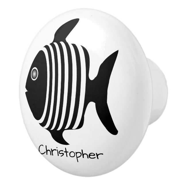 Black And White Angel Fish Design Personalised Ceramic Knob (Right)