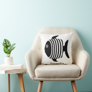 Black And White Angel Fish Design Personalised Cushion