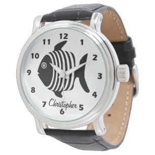 Black And White Angel Fish Design Personalised Watch