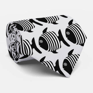 Black And White Angel Fish Design Tie