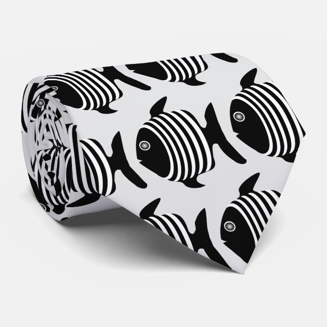 Black And White Angel Fish Design Tie (Rolled)