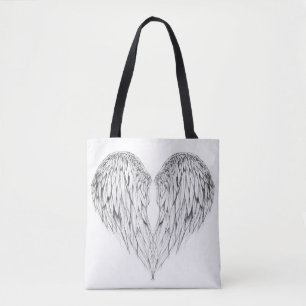 Black and White Angel Wing Heart Tote Bag