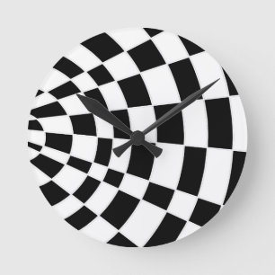 Black and White Angled Chequerboard Round Clock