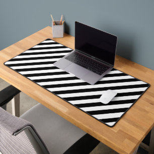 Black And White Angled Stripes Desk Mat