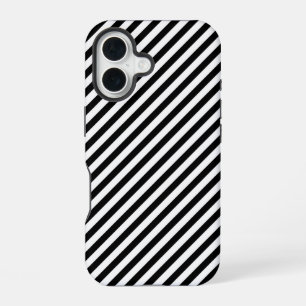Black and White Angled Stripes iPhone 16 Case