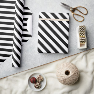 Black and White Angled Stripes Wrapping Paper