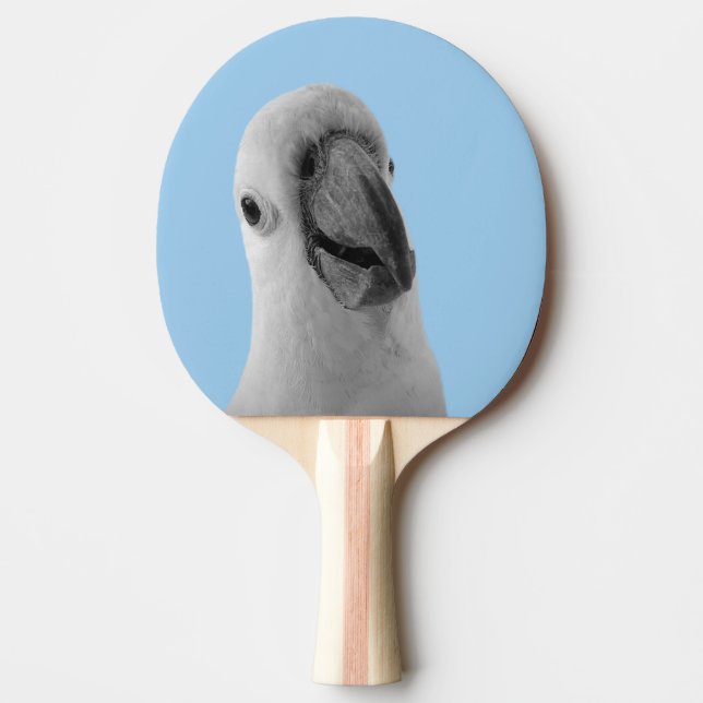Black and white animal cute cockatoo photo ping pong paddle (Front)