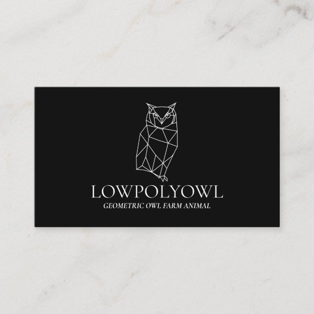 Black and White Animal Lowpoly Owl Business Card (Front)