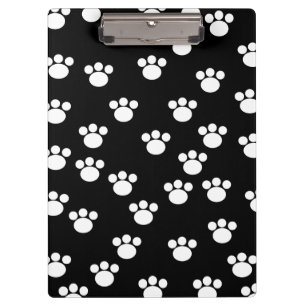 Black and White Animal Paw Print Pattern. Clipboard