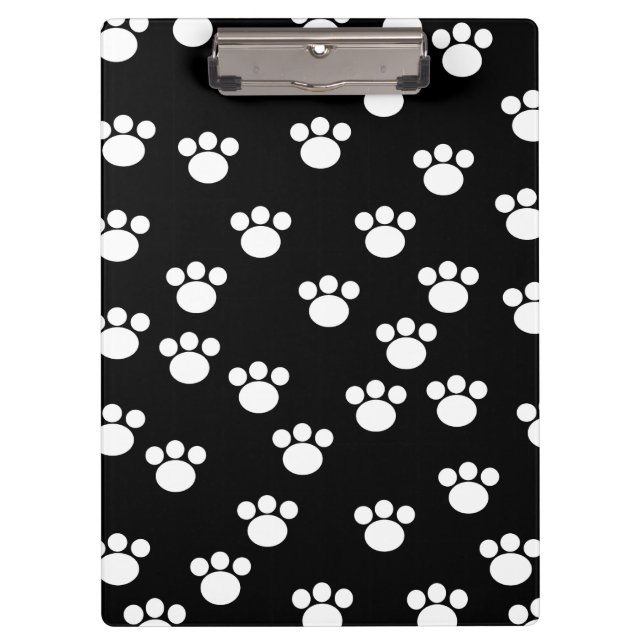 Black and White Animal Paw Print Pattern. Clipboard (Front)