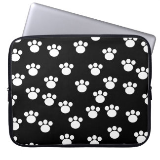 Black and White Animal Paw Print Pattern. Laptop Sleeve