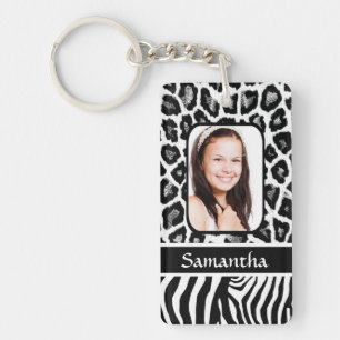 Black and white animal print key ring