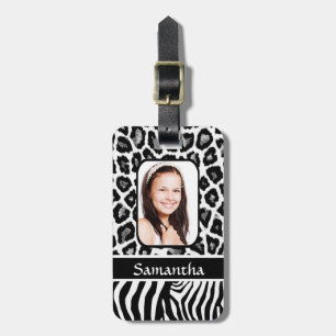Black and white animal print luggage tag