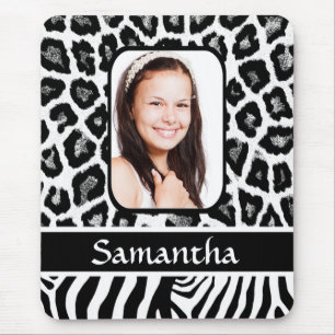 Black and white animal print mouse mat