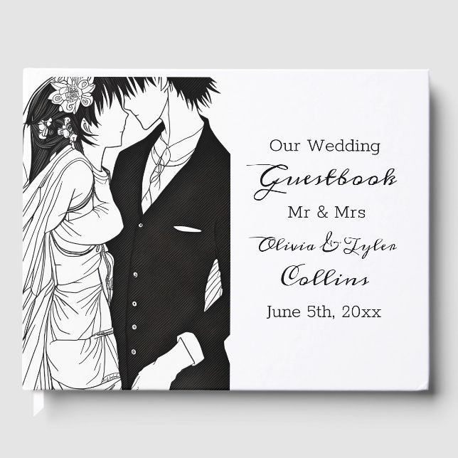 Black and White Anime Wedding  Guest Book (Front)