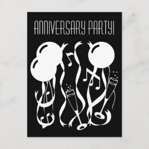 Black and white anniversary party invite postcards