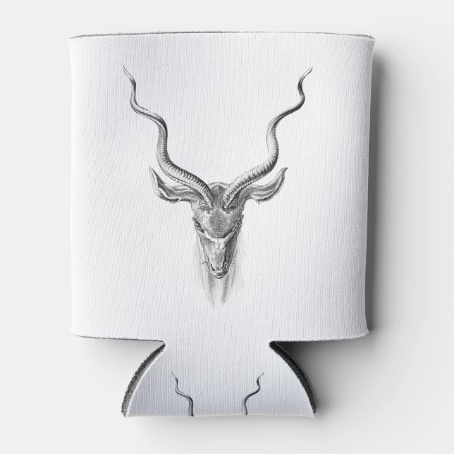 Black and White antelope Horn drawing Can Cooler (Front)