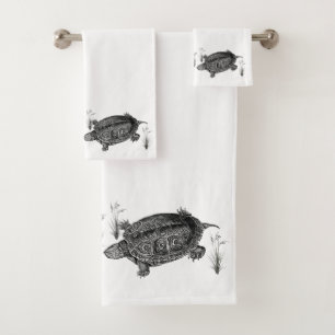 Black and White Aquatic Turtle Bath Towel Set