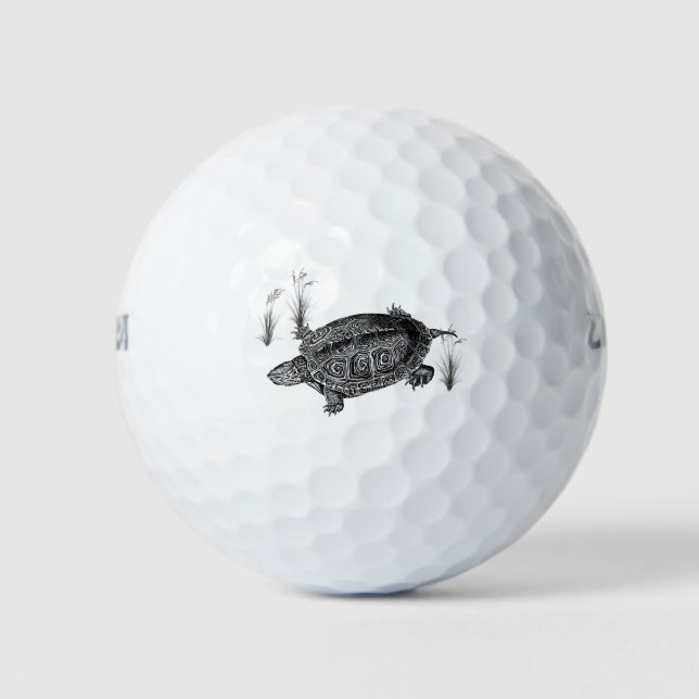 Black and White Aquatic Turtle Golf Balls (Front)