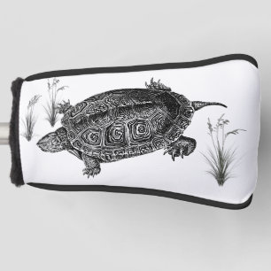 Black and White Aquatic Turtle Golf Head Cover