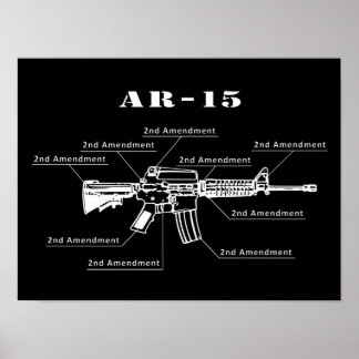 Black and White AR-15 Parts Identification Poster