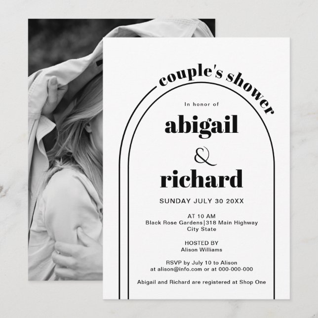 Black and white arch wedding couple's shower invitation (Front/Back)