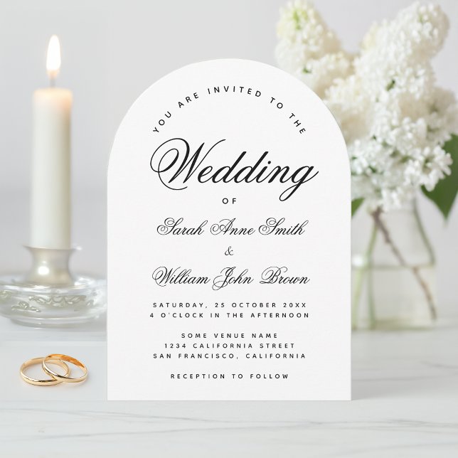 Black and White Arch Wedding Simple Elegant Script Invitation (Creator Uploaded)