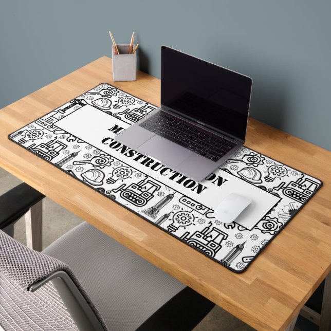 black and white Architectural Blueprint Engineer Desk Mat (Office 2)