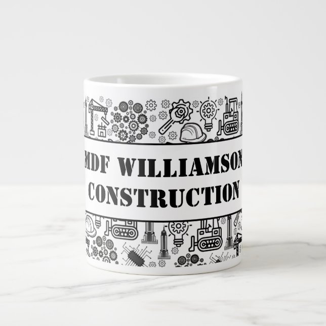 black and white Architectural Blueprint Engineer Large Coffee Mug (Front)