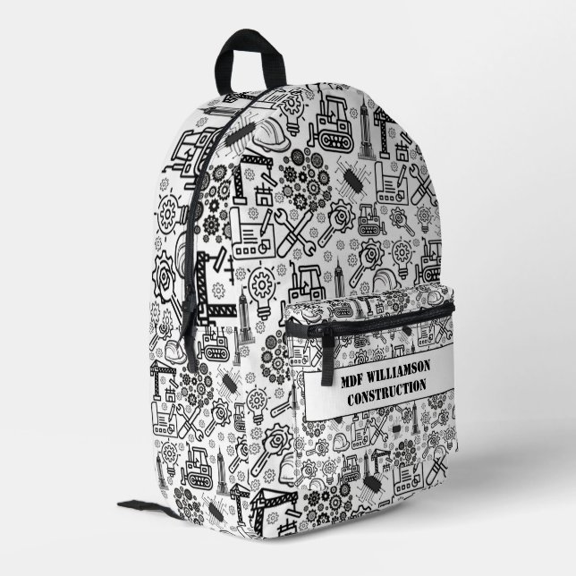 black and white Architectural Blueprint Engineer Printed Backpack (Back Corner Left)