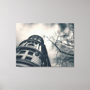 Black and White Architectural Building and Tree Canvas Print