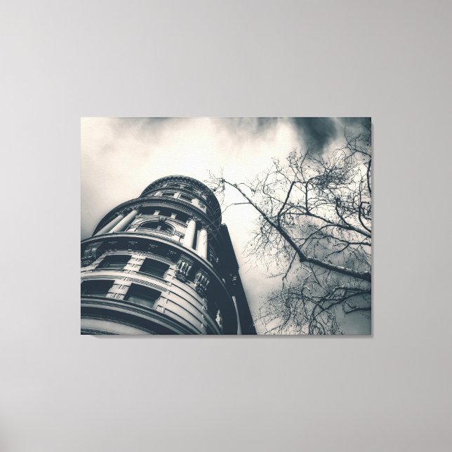 Black and White Architectural Building and Tree Canvas Print (Front)
