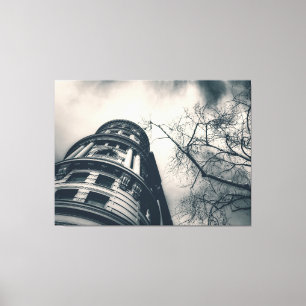 Black and White Architectural Building and Tree Canvas Print