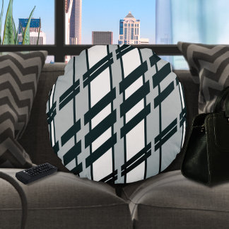 Black and White Architectural Geometric Art Round Cushion