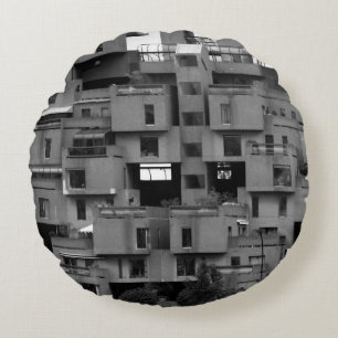 Black and White Architectural Round Cushion