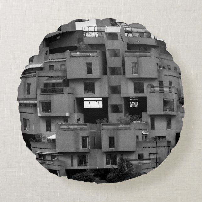 Black and White Architectural  Round Cushion (Front)