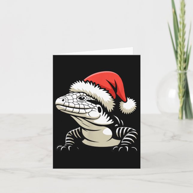 Black And White Argentine Tegu Christmas Ugly Xmas Card (Front)