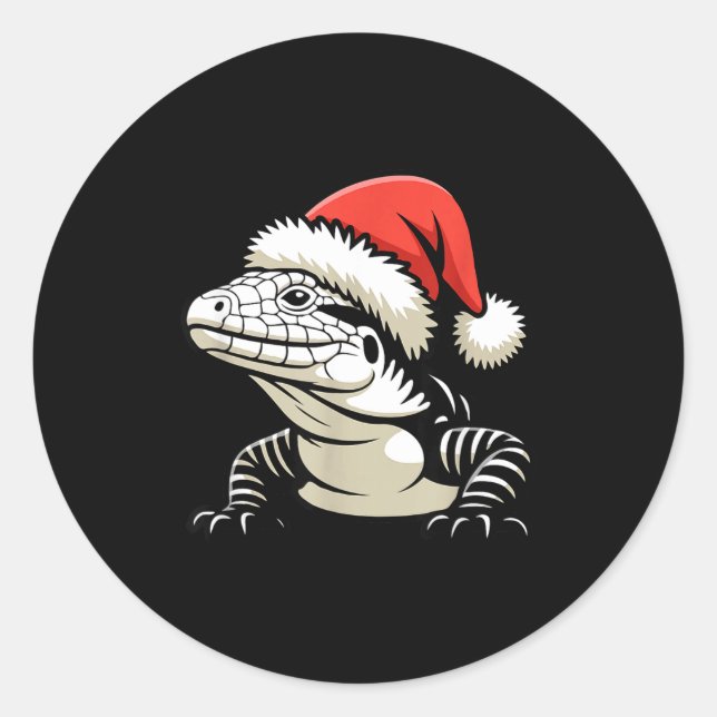 Black And White Argentine Tegu Christmas Ugly Xmas Classic Round Sticker (Front)