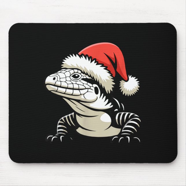 Black And White Argentine Tegu Christmas Ugly Xmas Mouse Mat (Front)