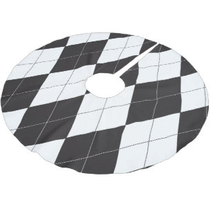 Black and White Argyle Brushed Polyester Tree Skirt