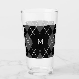 Black and White Argyle Monogram Tumbler Glass