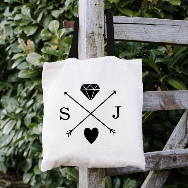 Black and White Arrow Wedding Monogram Tote Bag (Creator Uploaded)