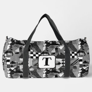 Black and white art collage of different pattern 3 duffle bag